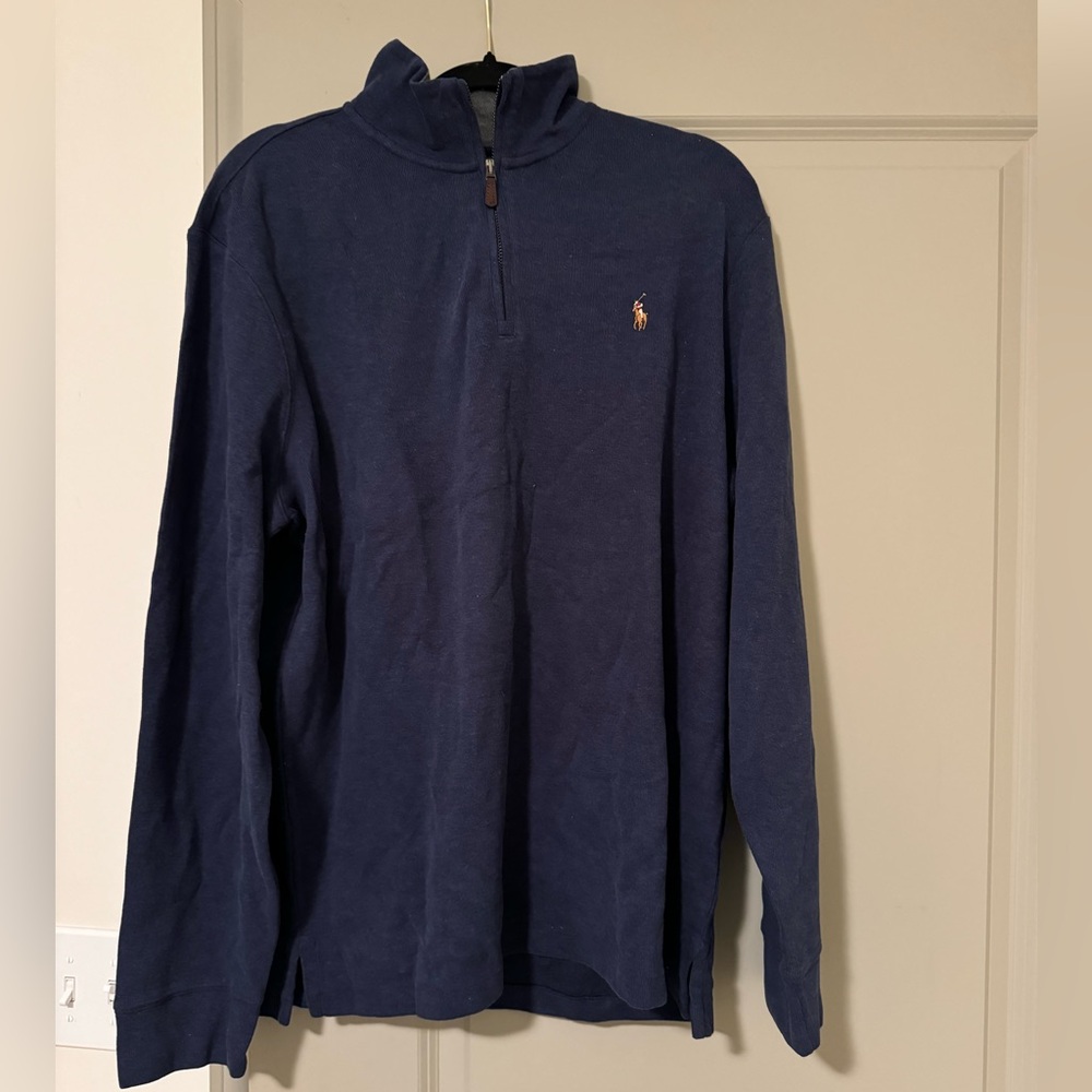 Men’s Polo by Ralph Lauren Navy Blue Estate Rib Quarter Zip Sweater Size L